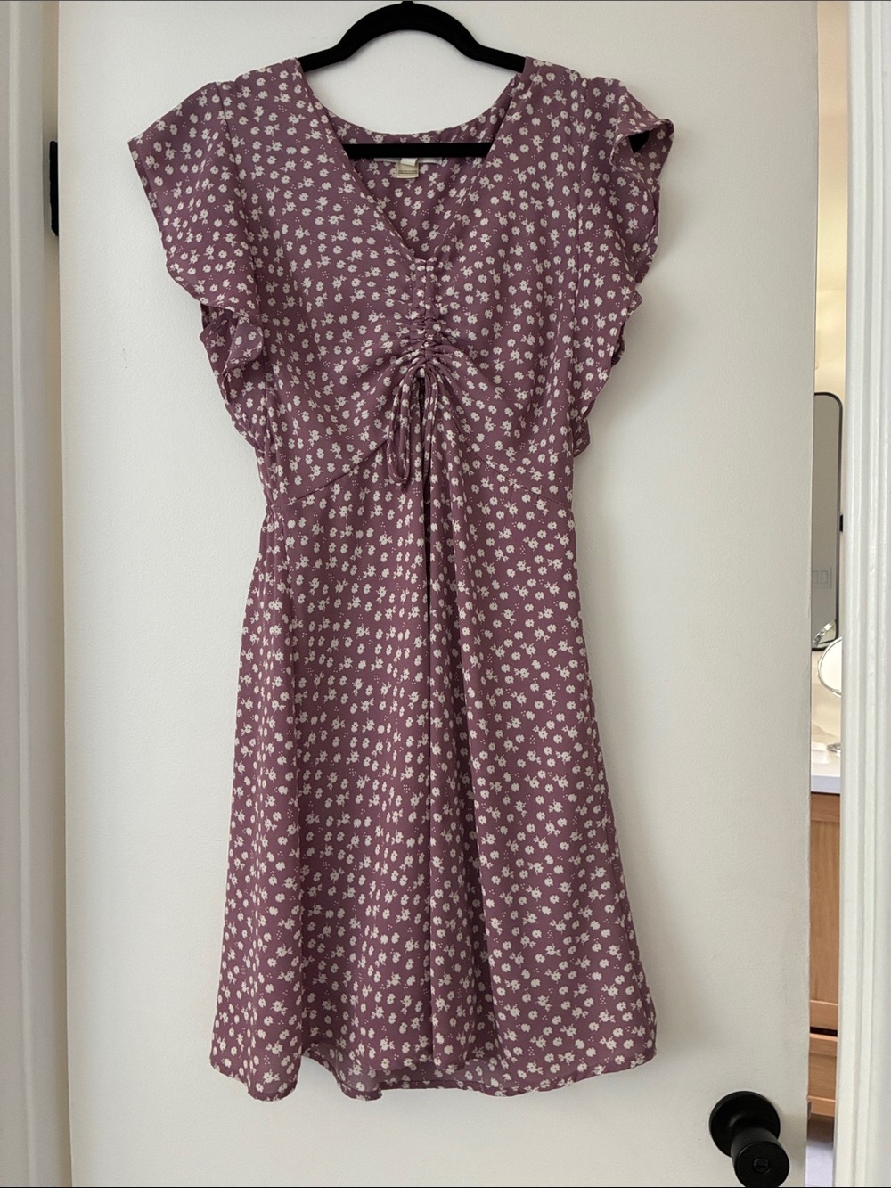Ruched Front Mauve Floral Mini Dress